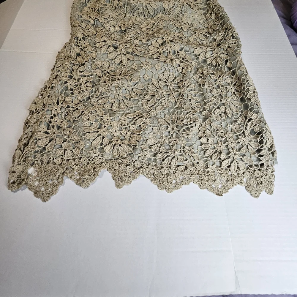 LIM'S Women Delicate Taupe Crochet Maxi Dress Size Large - Picture 7 of 15
